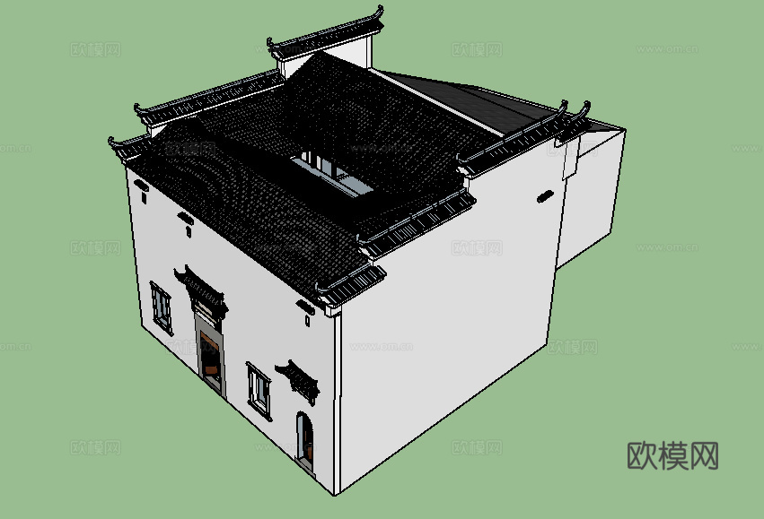 中式古建祠堂外观su模型下载
