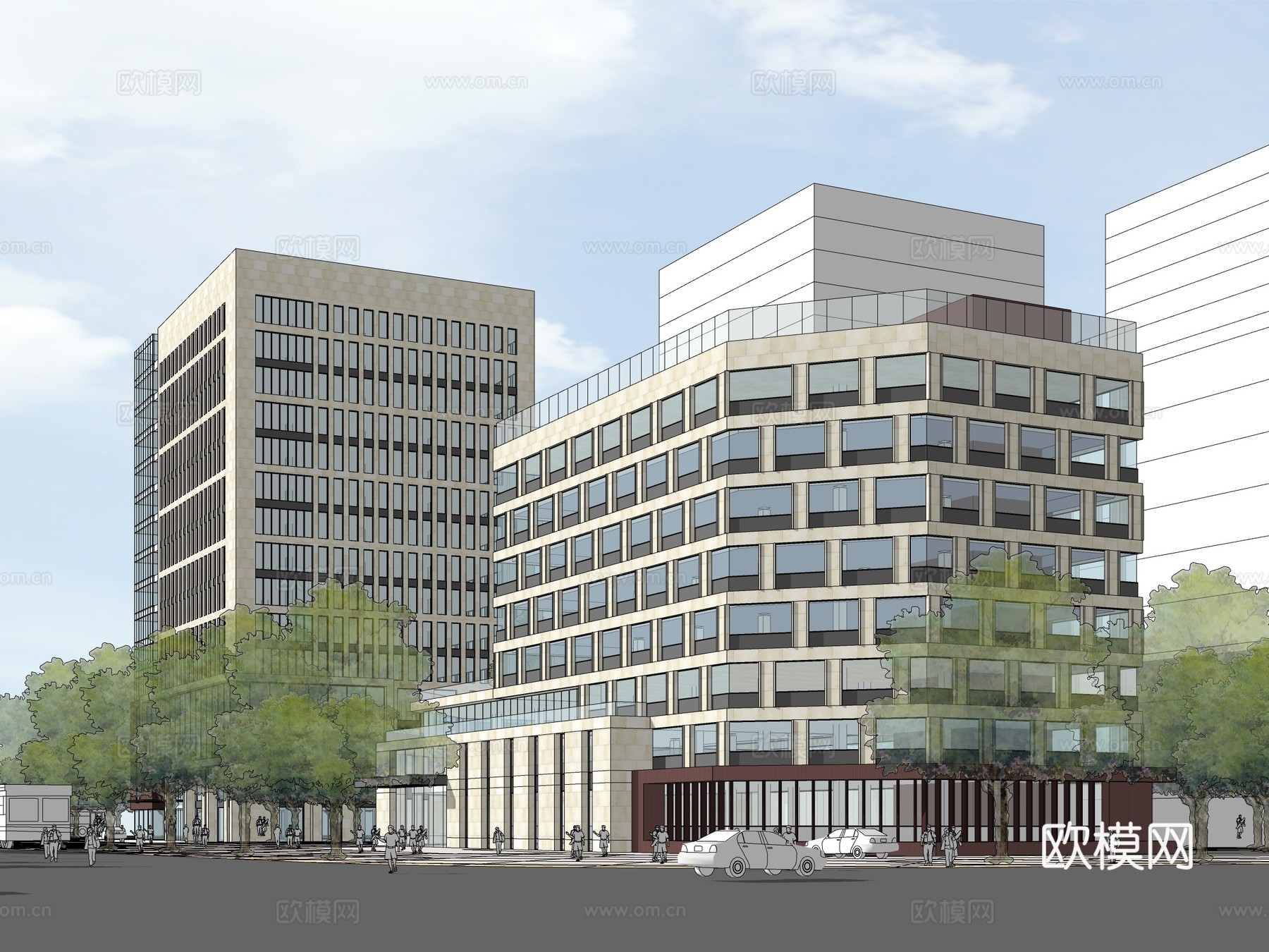 现代办公楼建筑外观su模型下载