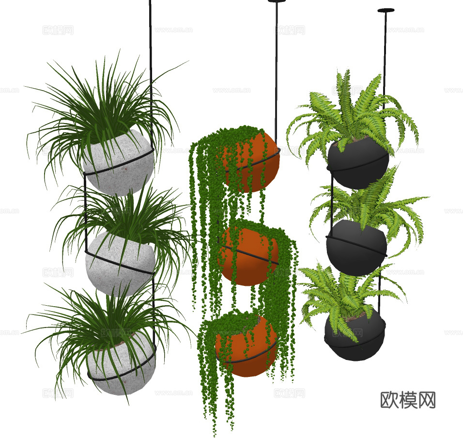 现代吊篮绿植盆栽su模型下载