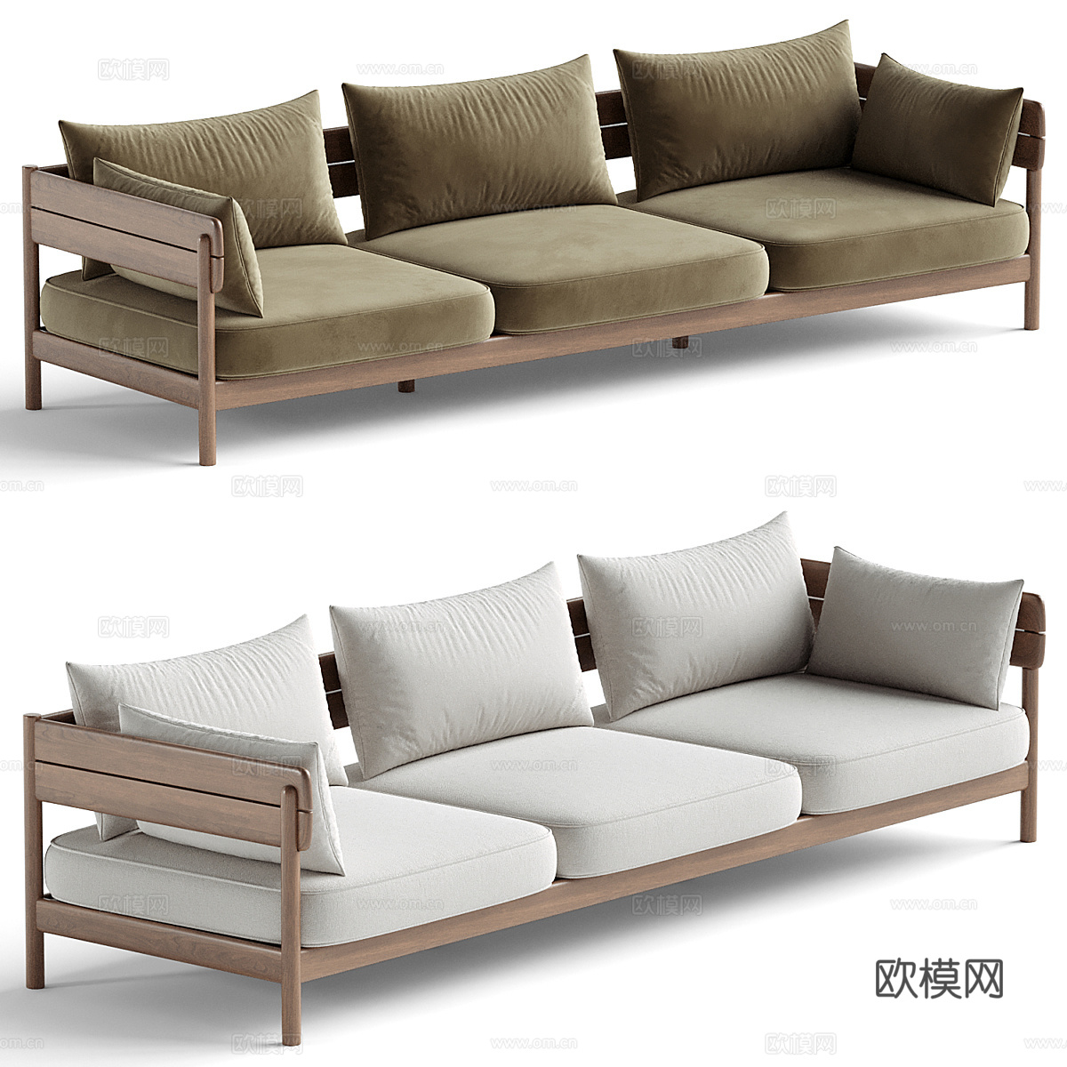 现代意式布艺木质休闲沙发3d模型