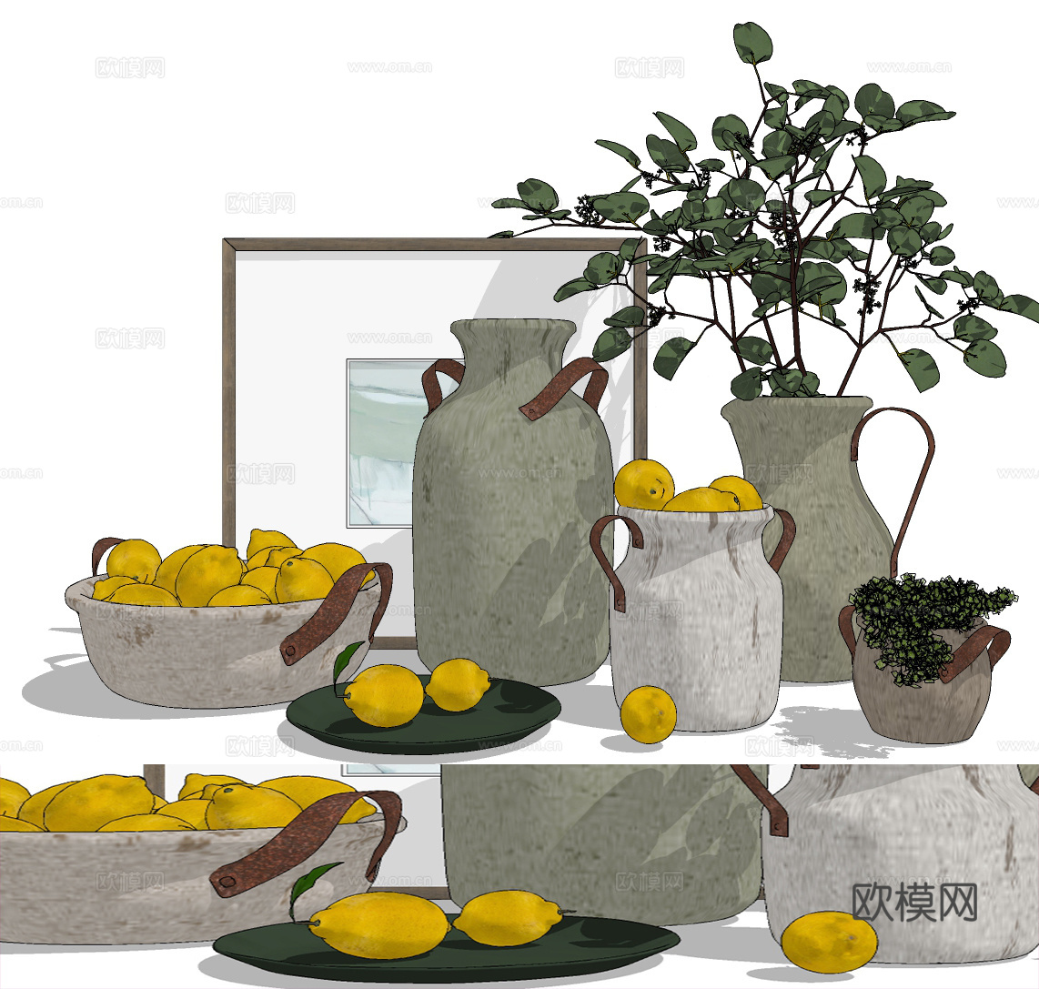 现代果盘花瓶饰品摆件su模型下载