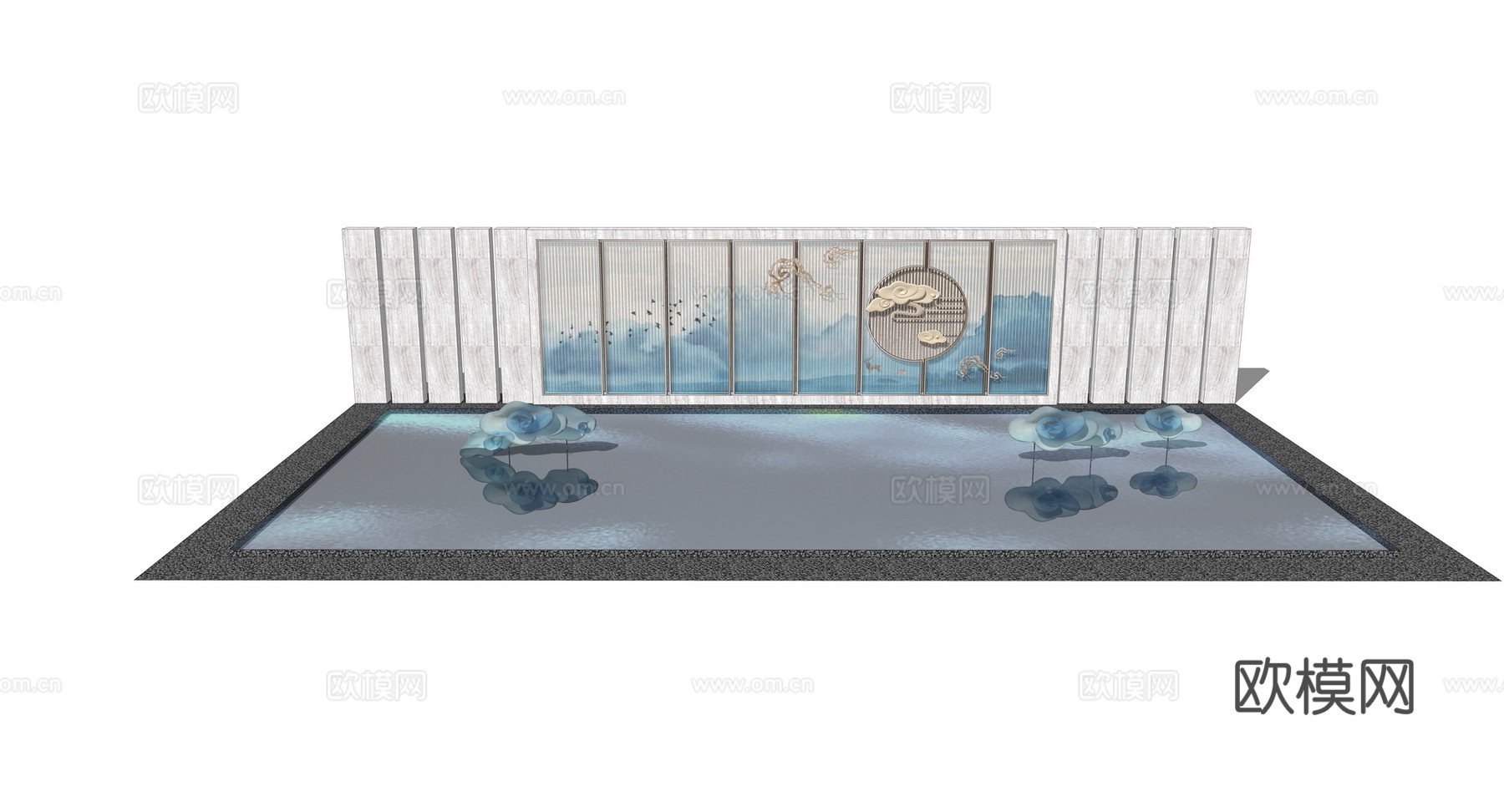 新中式水景景观小品su模型下载