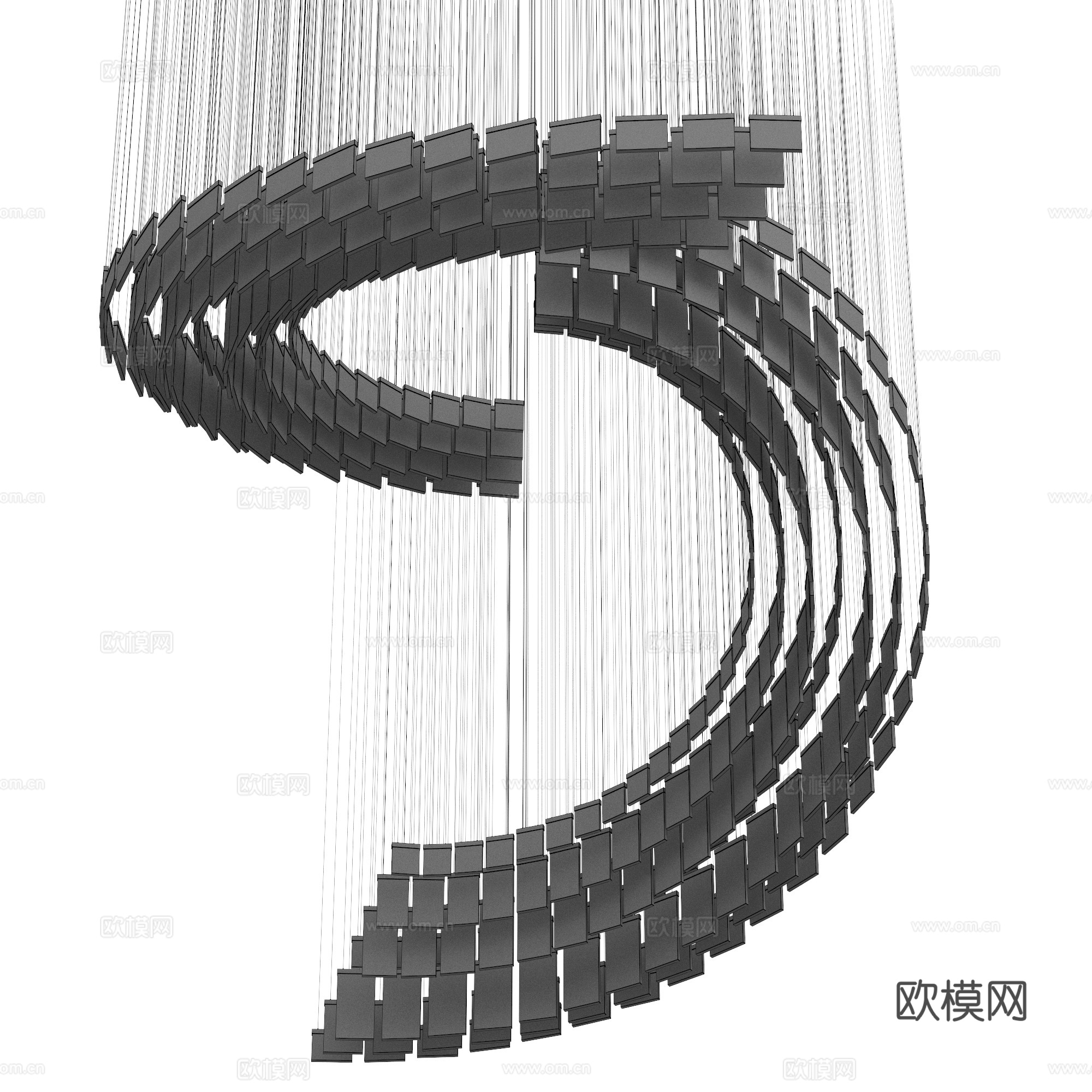 新中式轻奢金属玻璃装饰工艺吊灯3d模型