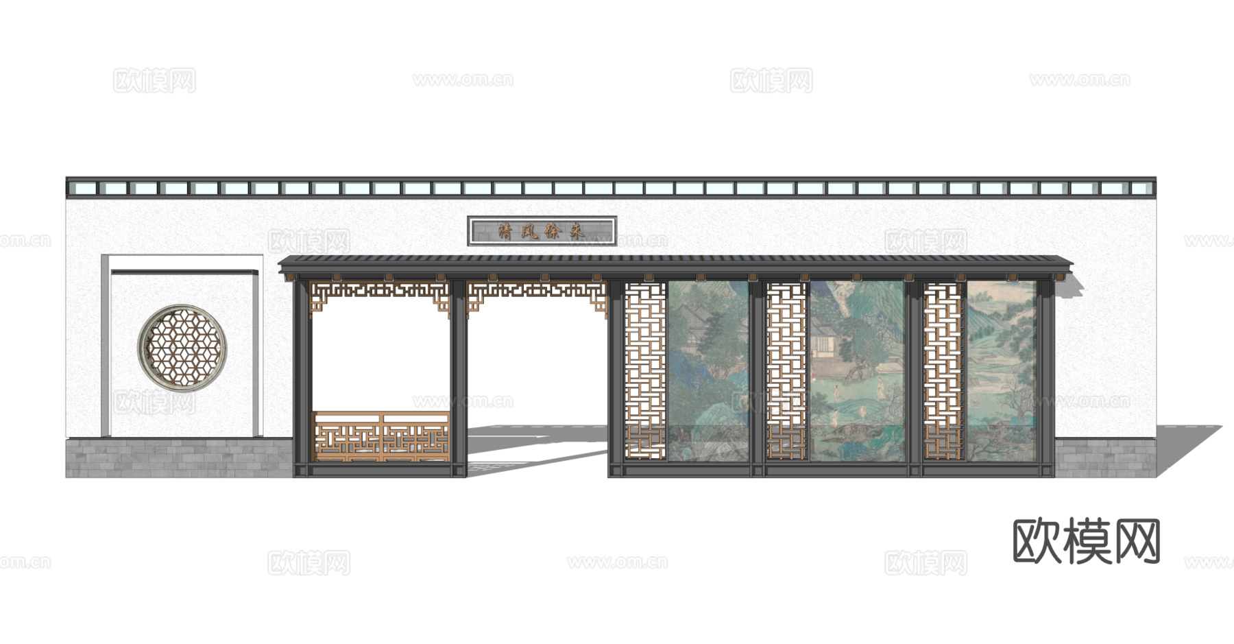新中式门洞景墙su模型下载