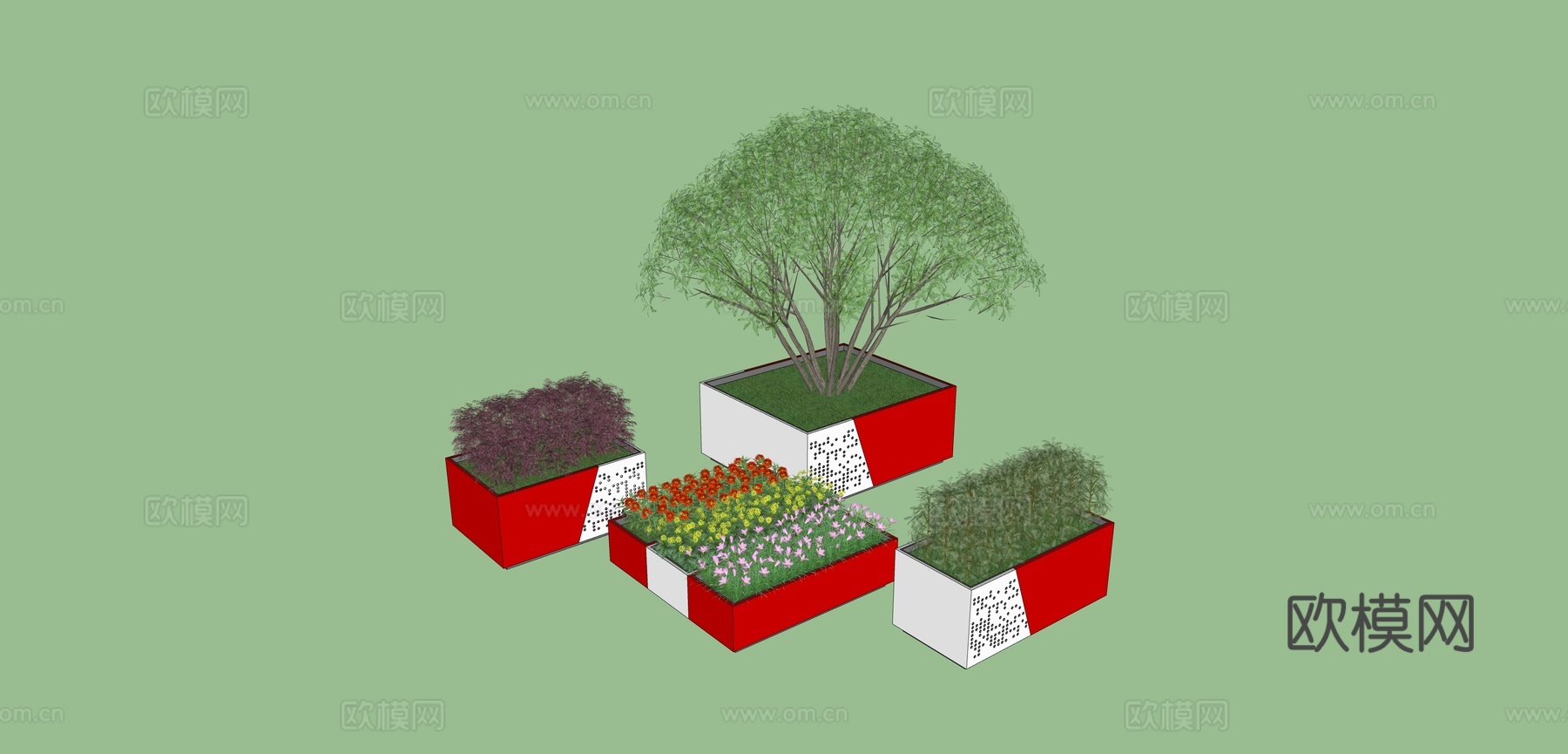 现代花箱盆栽su模型下载