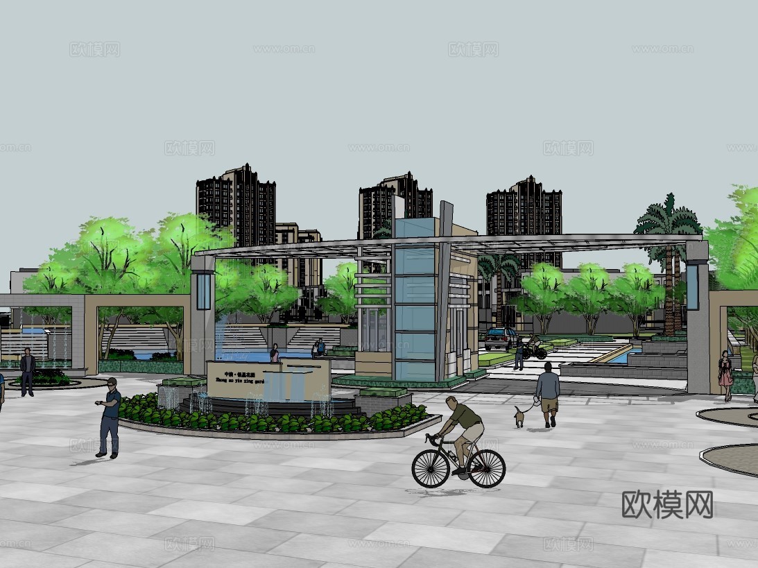 现代住宅小区建筑外观su模型下载