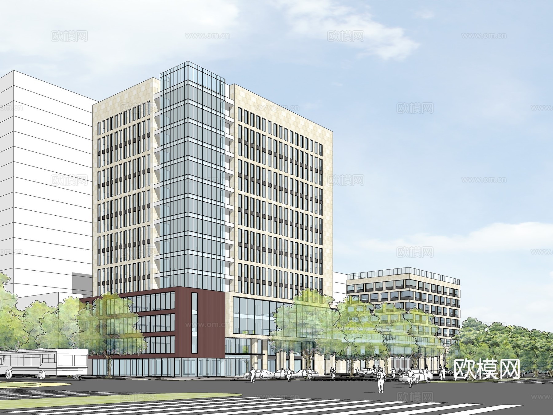 现代办公楼建筑外观su模型下载