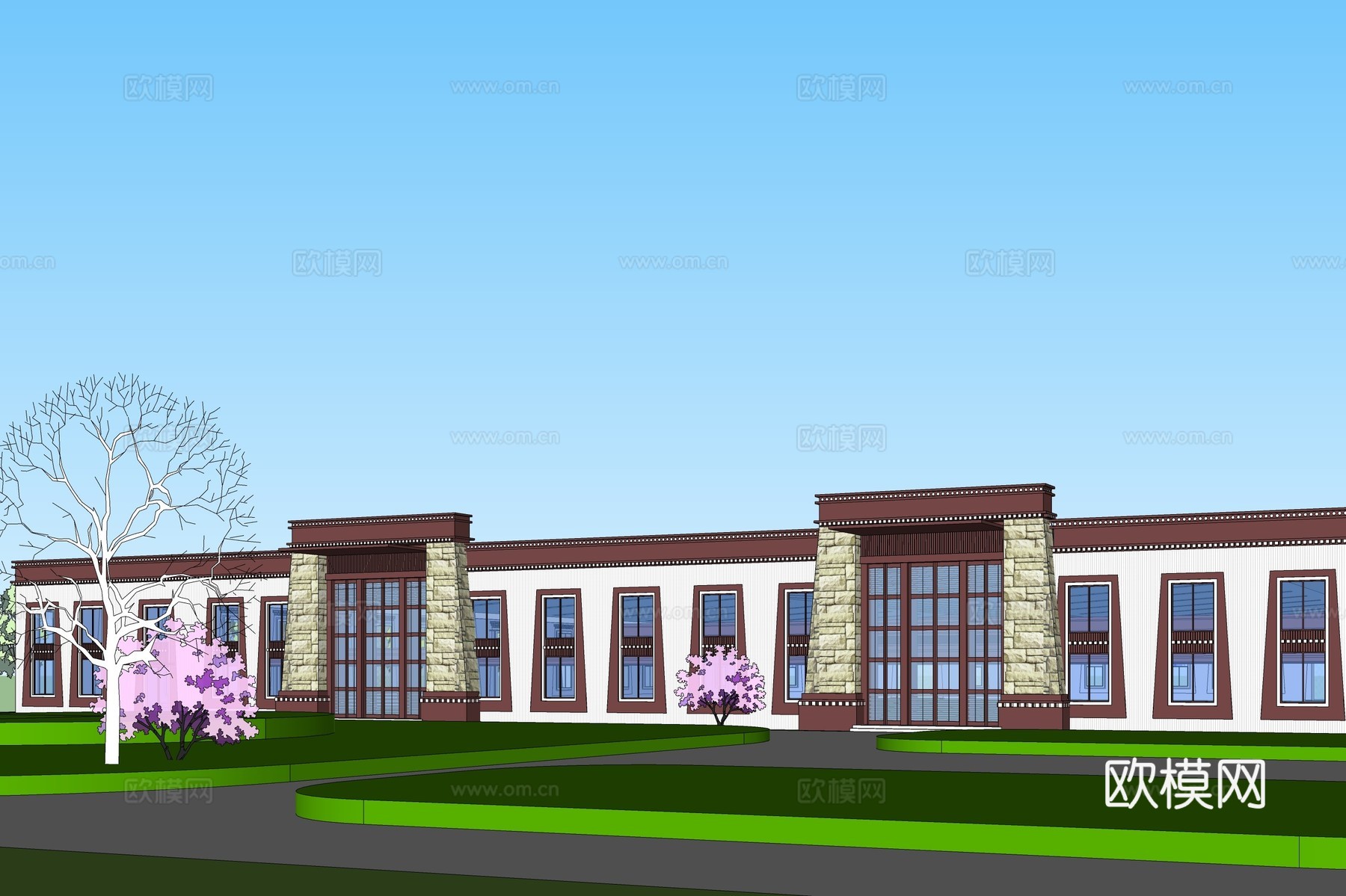 现代工业厂房建筑外观su模型下载