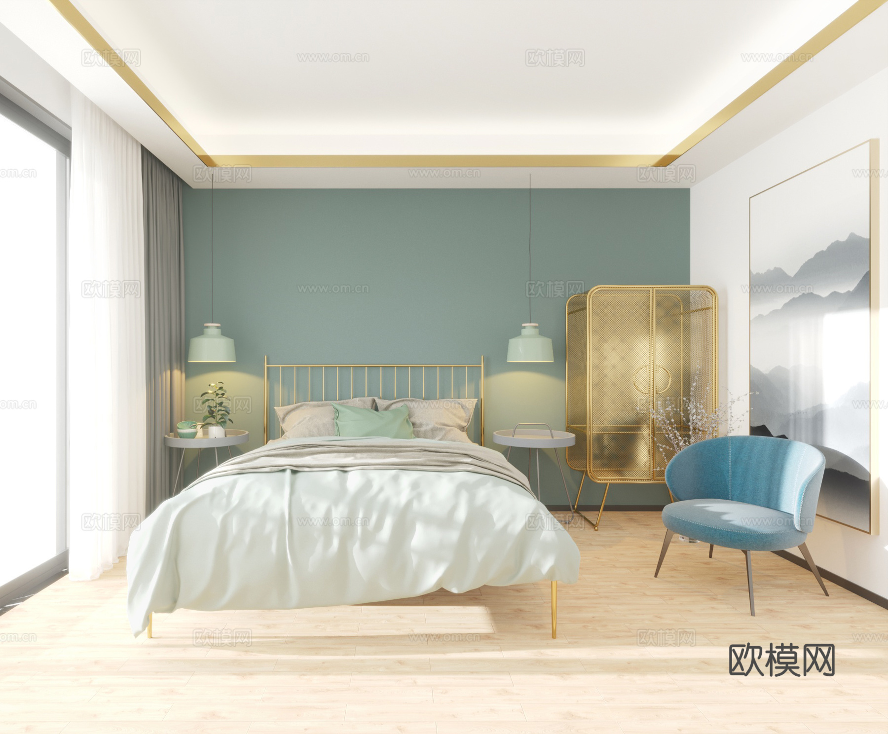 北欧卧室 休闲椅 沙发 衣柜3d模型