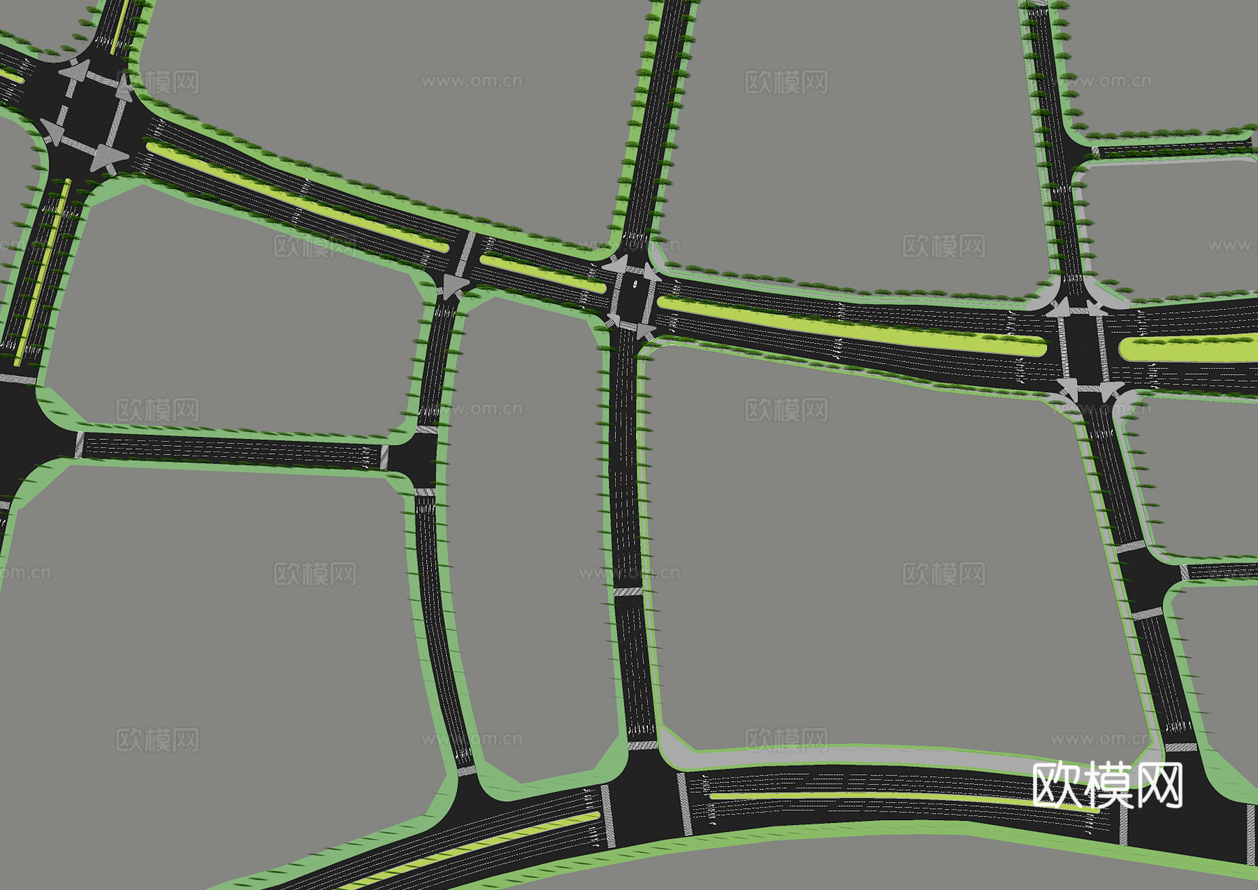 现代道路景观su模型下载