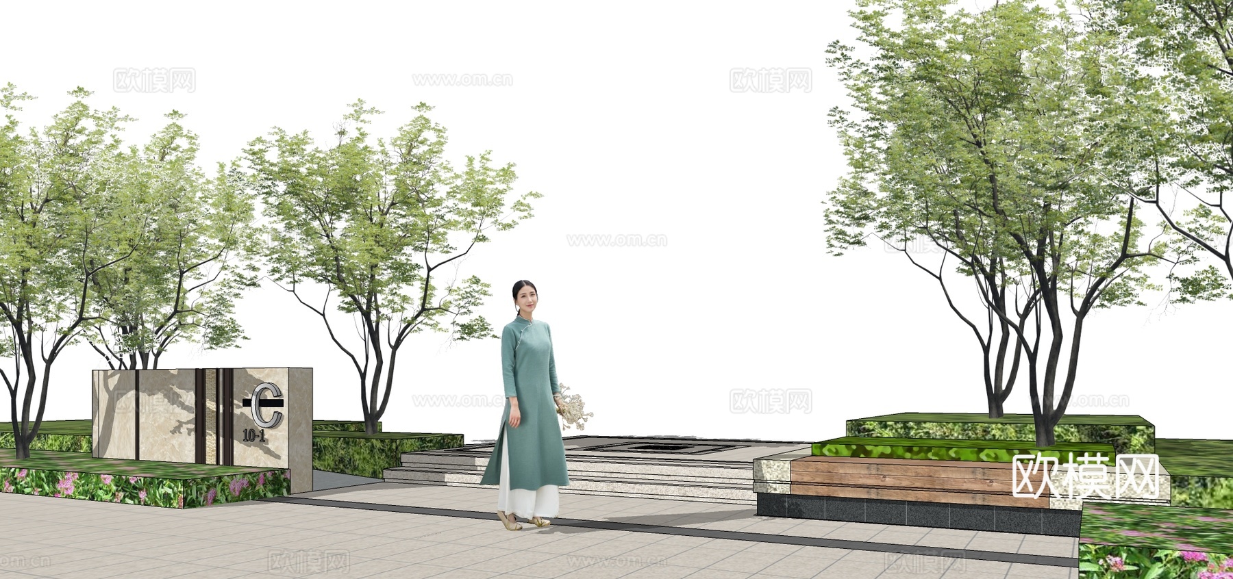 现代景观墙su模型下载