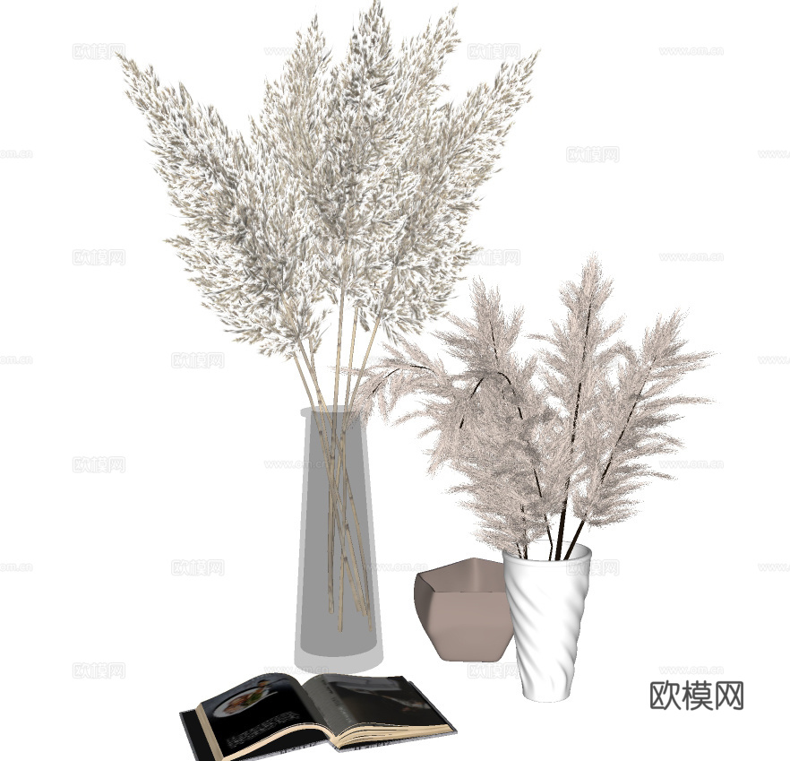 现代花瓶干花插花su模型下载