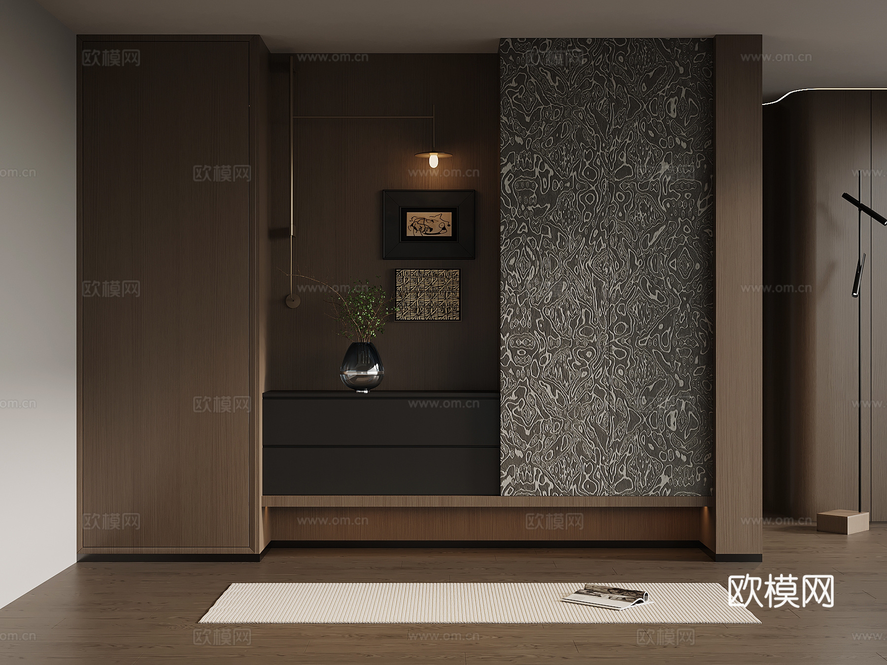 意式极简玄关柜 入户鞋柜 玄关背景3d模型