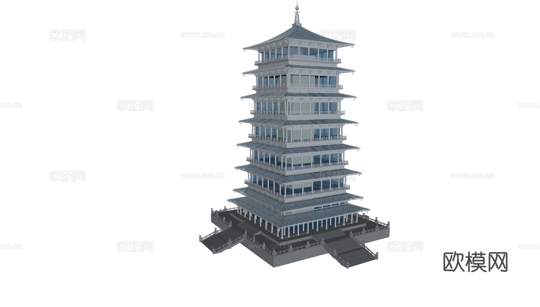 新中式古建塔楼su模型下载