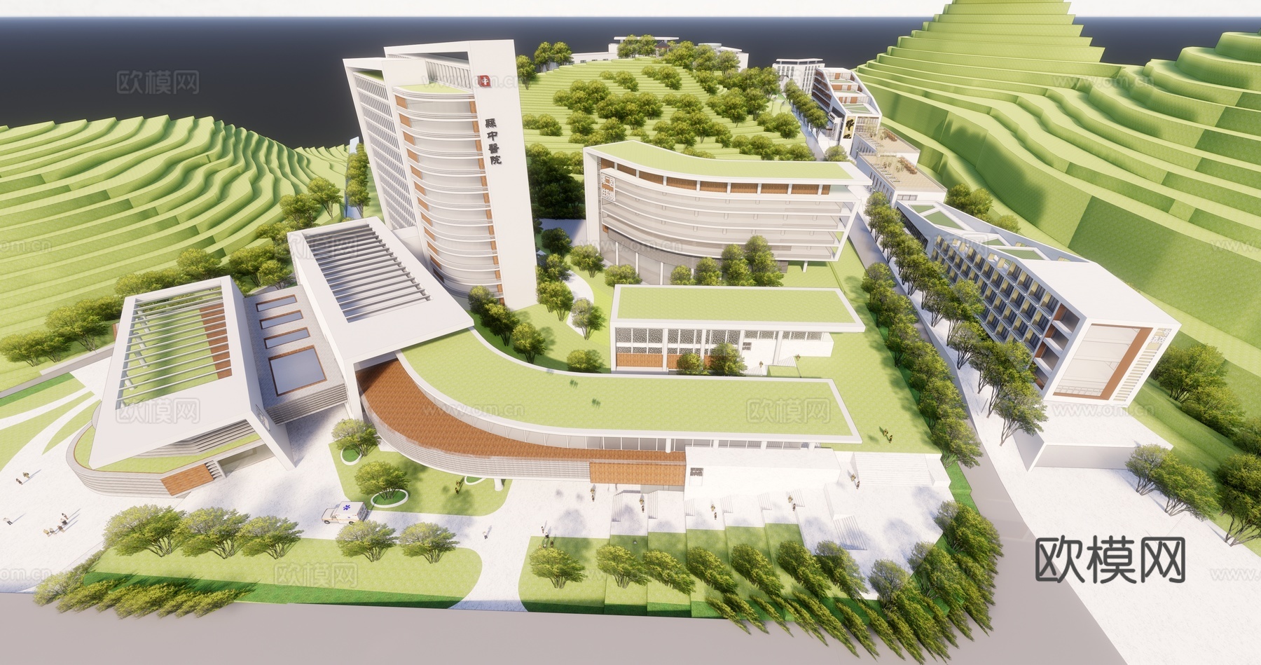 现代医院建筑外观su模型下载