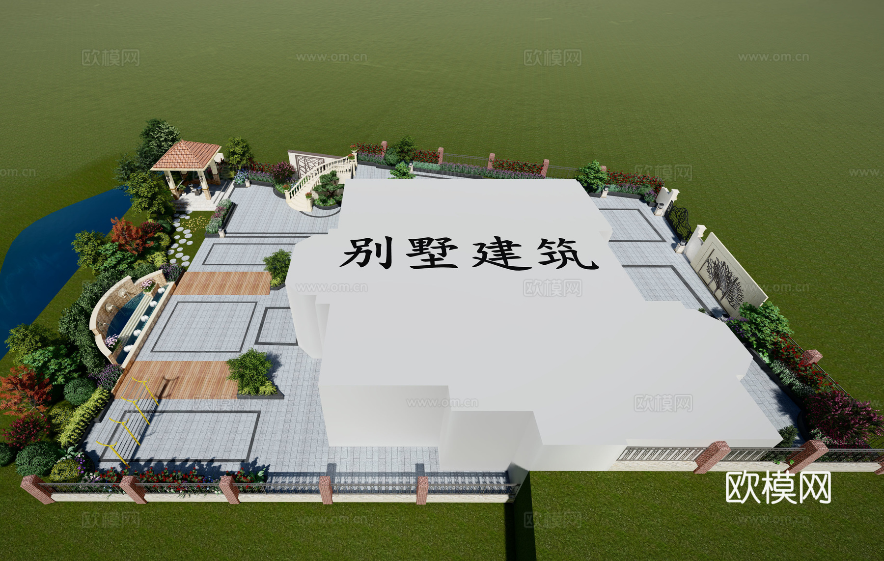 欧式别墅花园su模型下载
