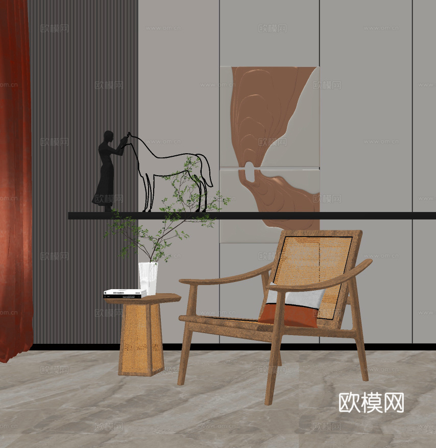 新中式扶手椅休闲椅su模型下载
