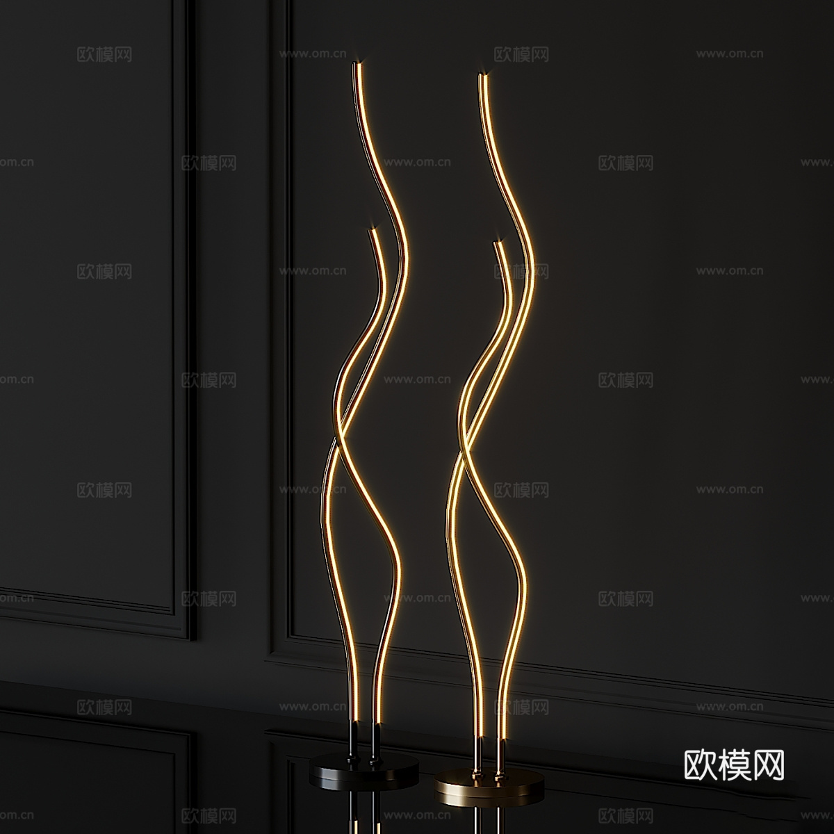 现代轻奢极简金属线条落地灯3d模型