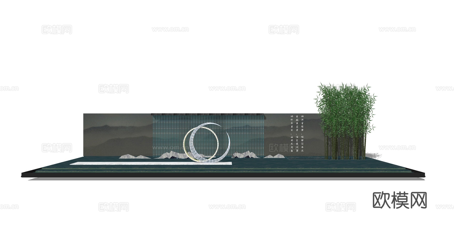 新中式水景小品su模型下载
