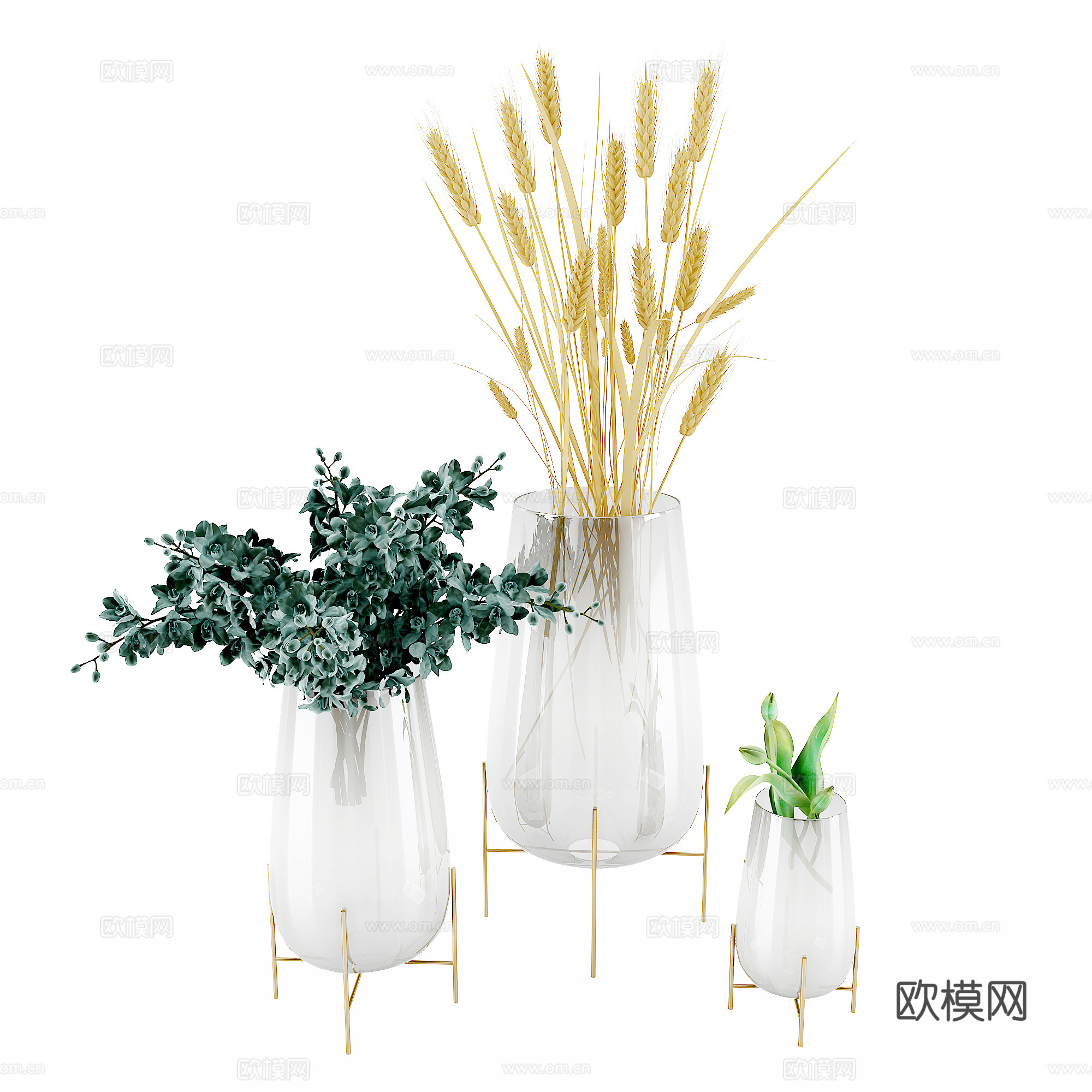 现代干花花瓶插花su模型下载