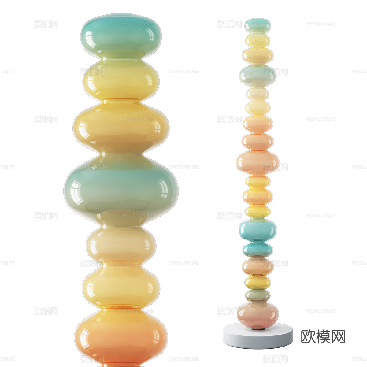 现代奶油风彩色玻璃串联落地灯3d模型