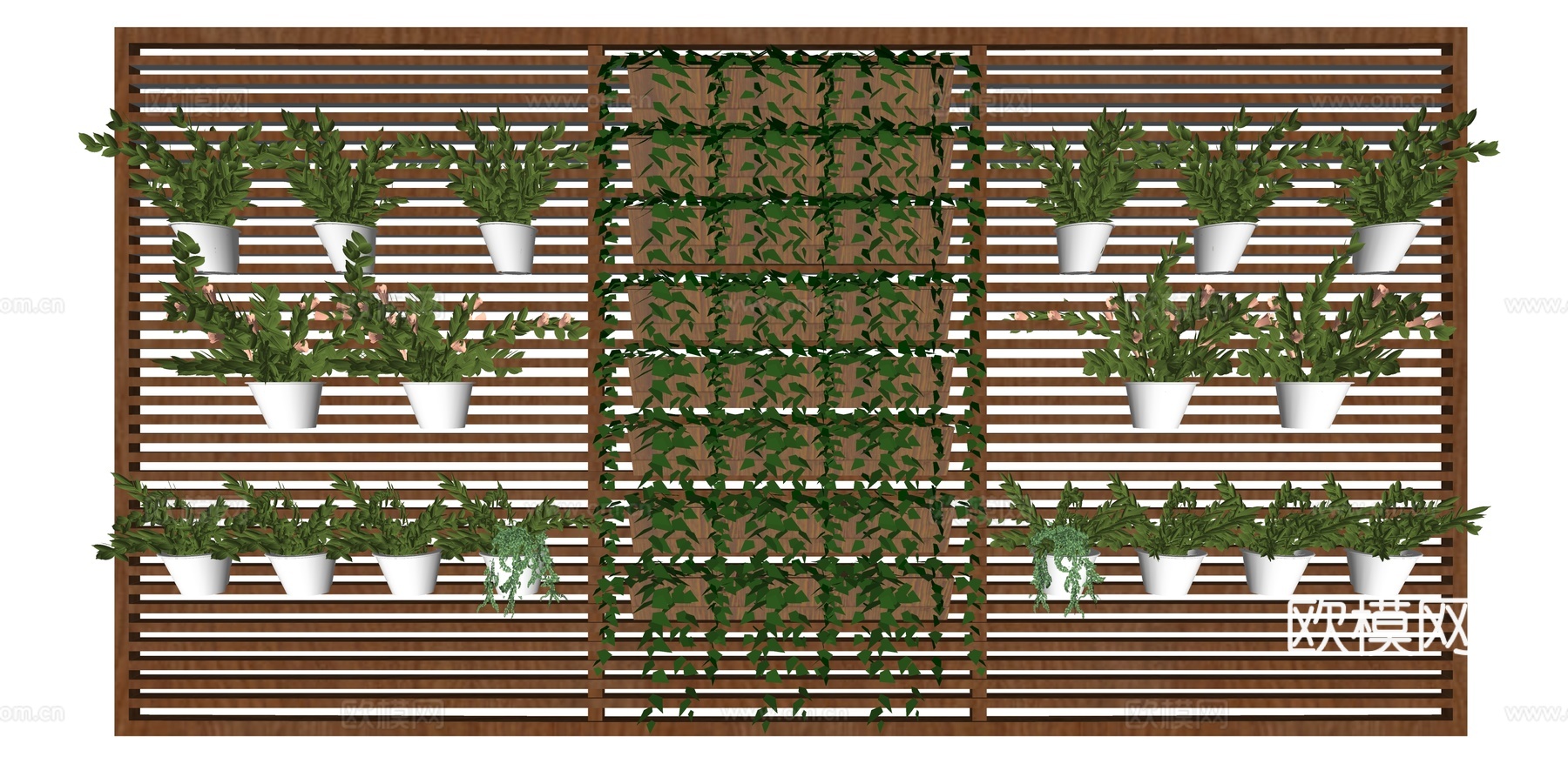 现代盆栽植物墙su模型下载