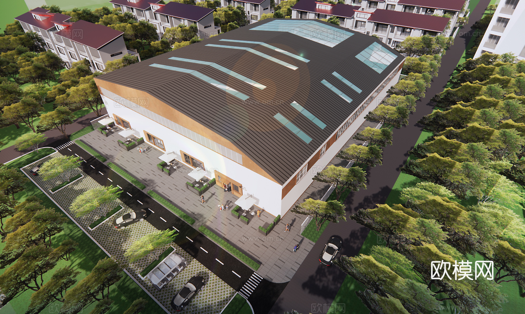 新中式厂房建筑外观su模型下载