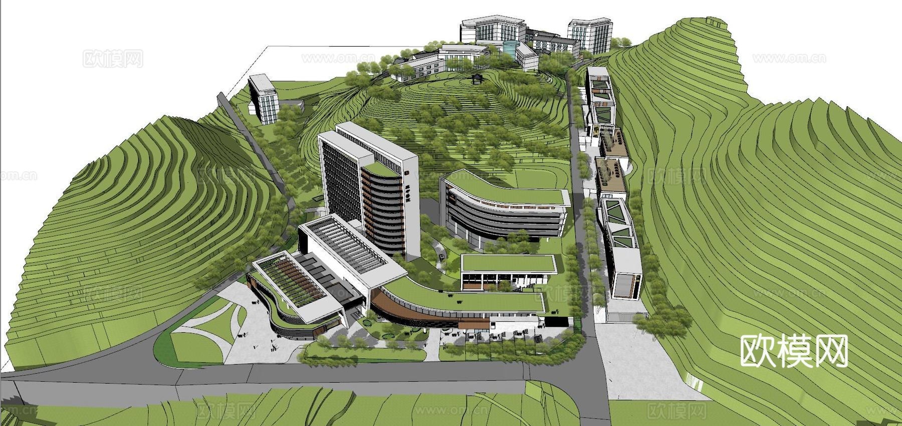 现代医院建筑外观su模型下载