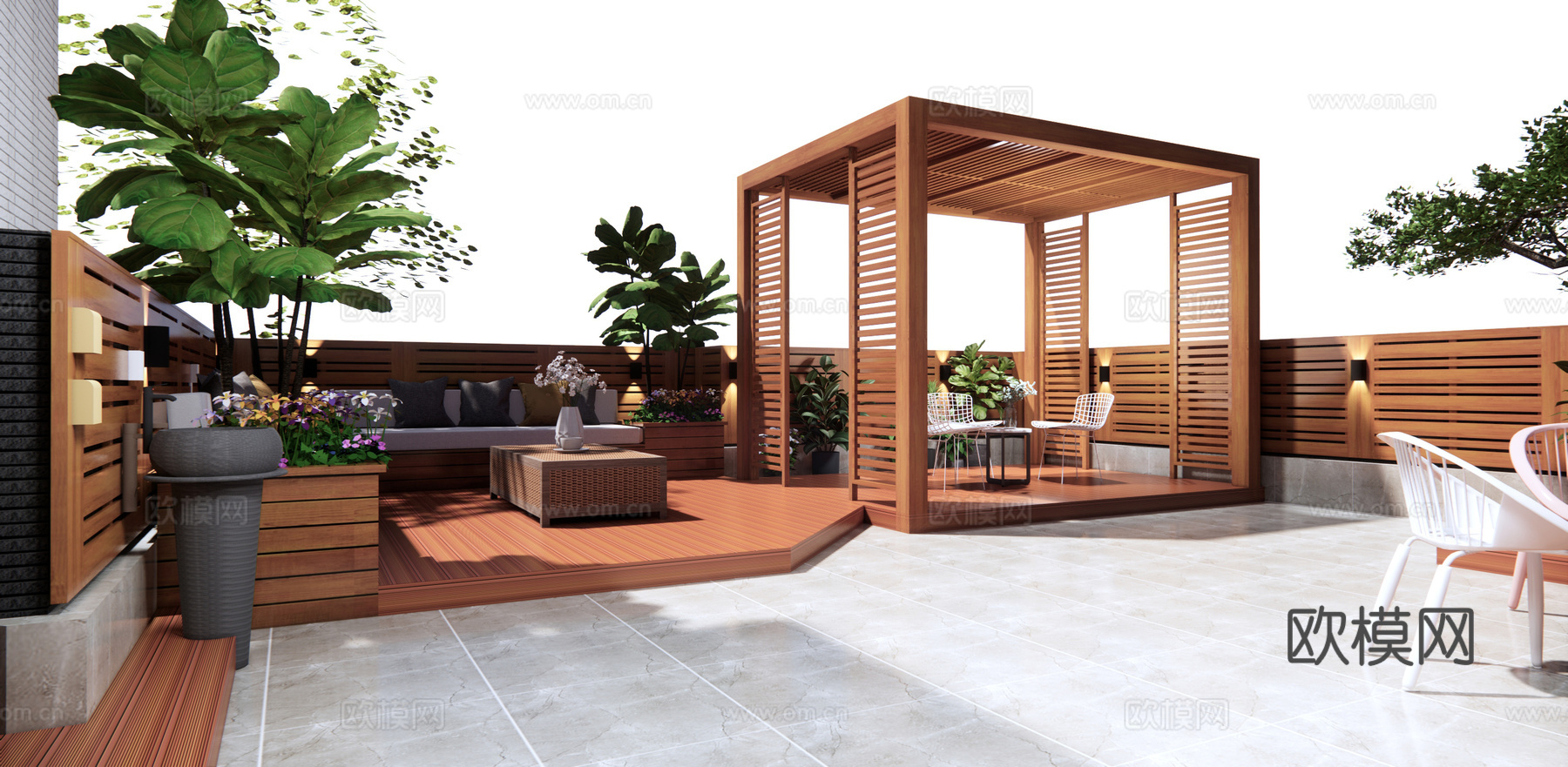 现代屋顶花园su模型下载