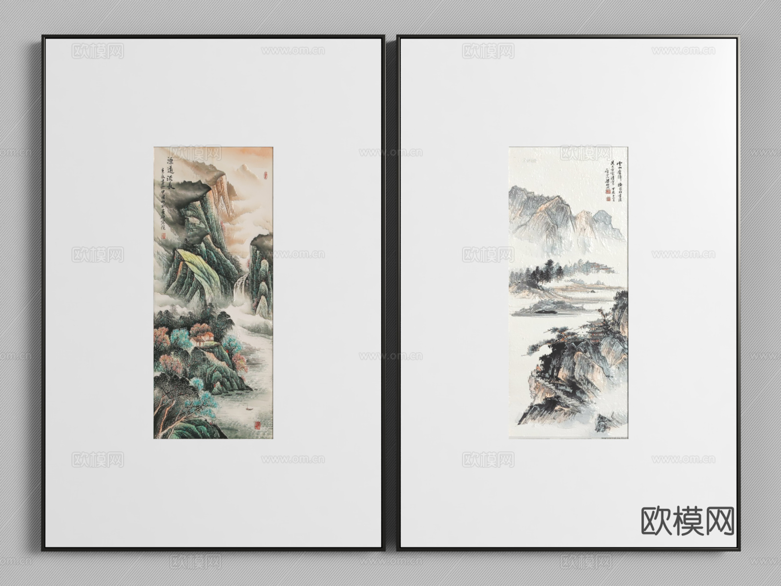 新中式山水装饰画su模型下载