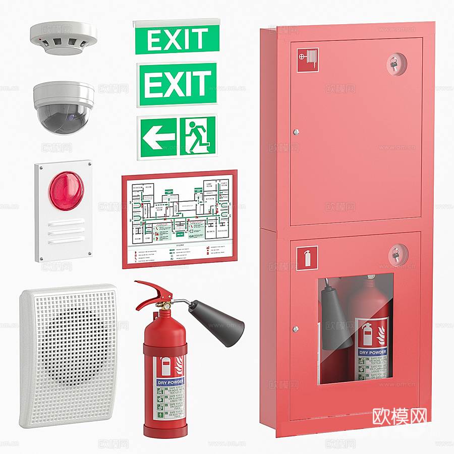 现代报警器灭火器消防器材su模型下载