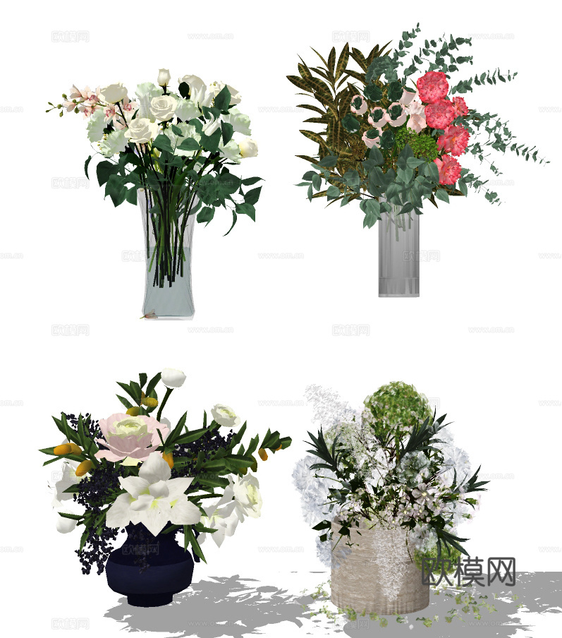 现代花瓶插花花艺su模型下载