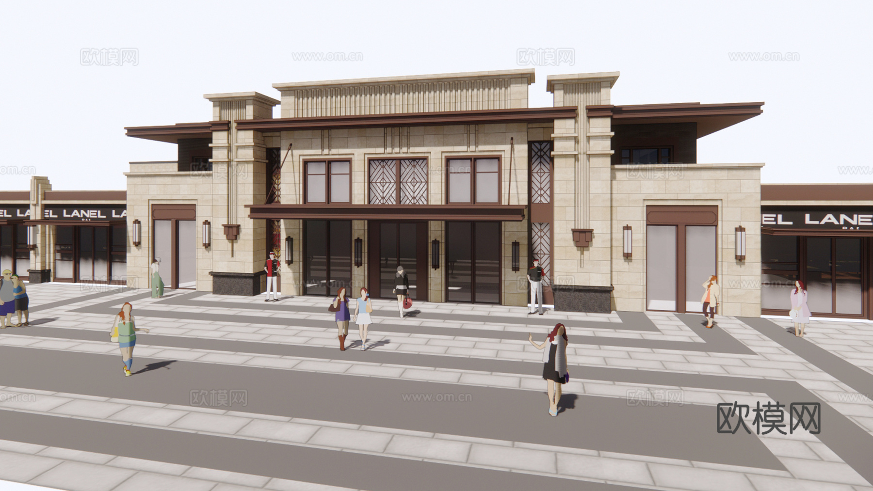 新古典商铺建筑外观su模型下载