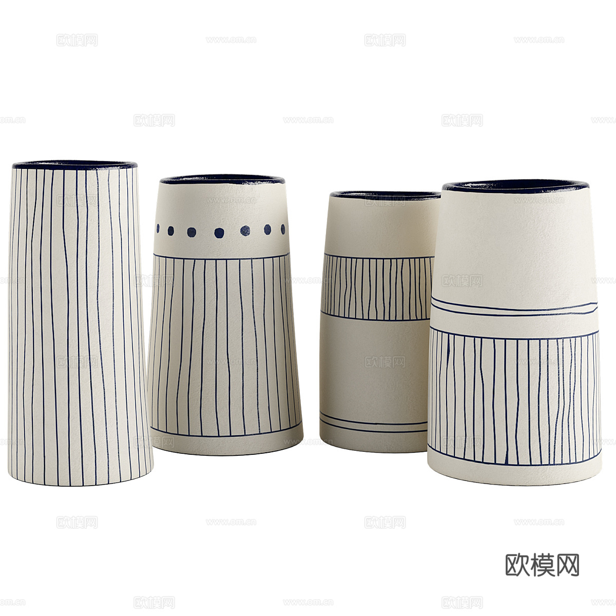 现代侘寂手工装饰靛蓝陶瓷花瓶3d模型