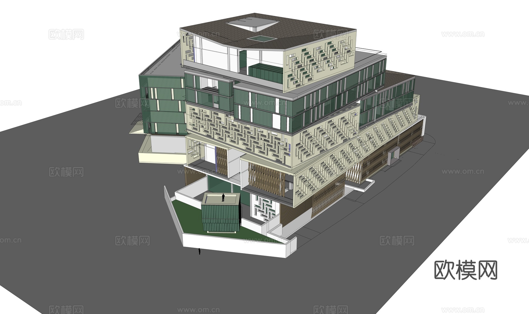 现代展览馆建筑外观su模型下载