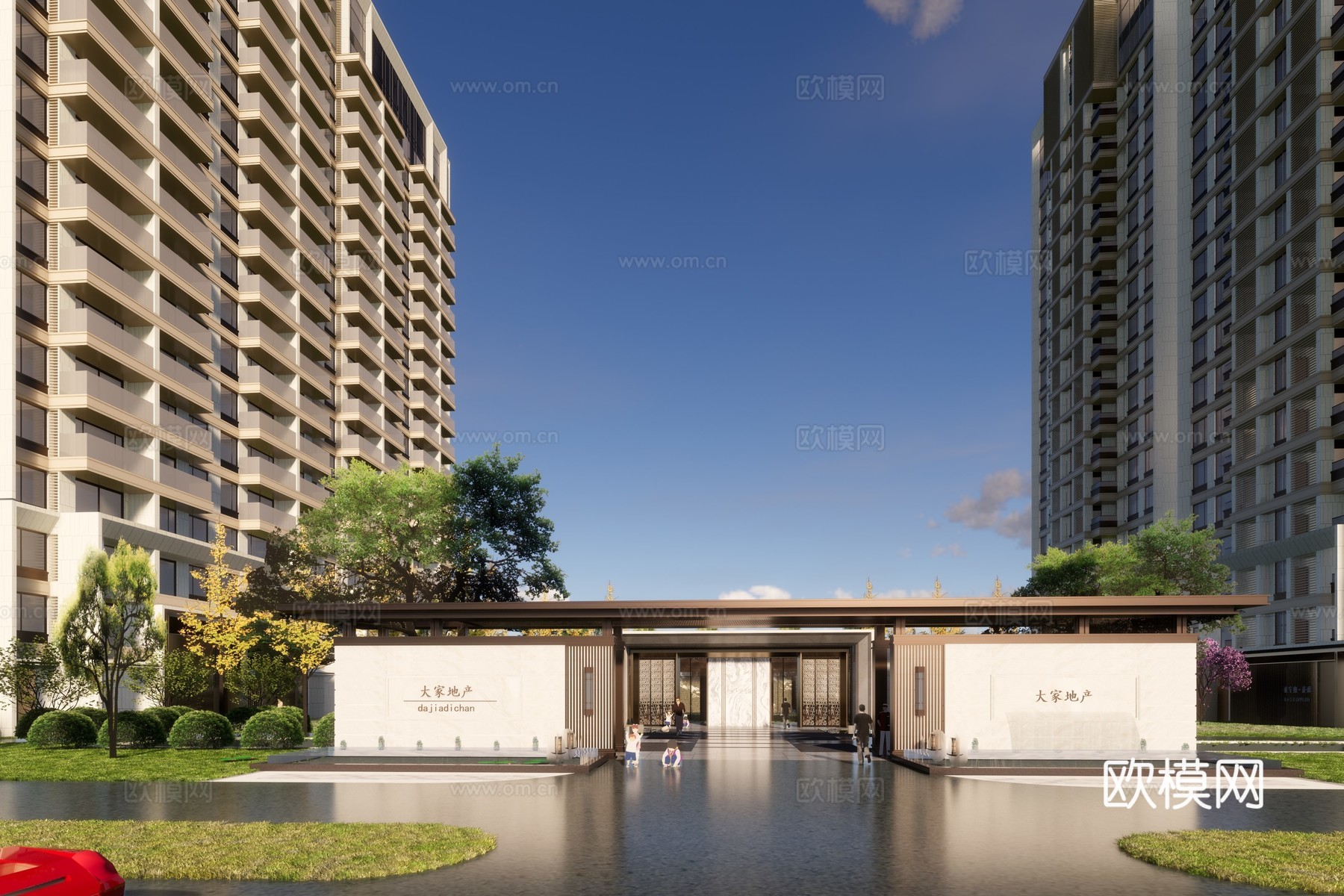 现代高层住宅楼外观su模型下载