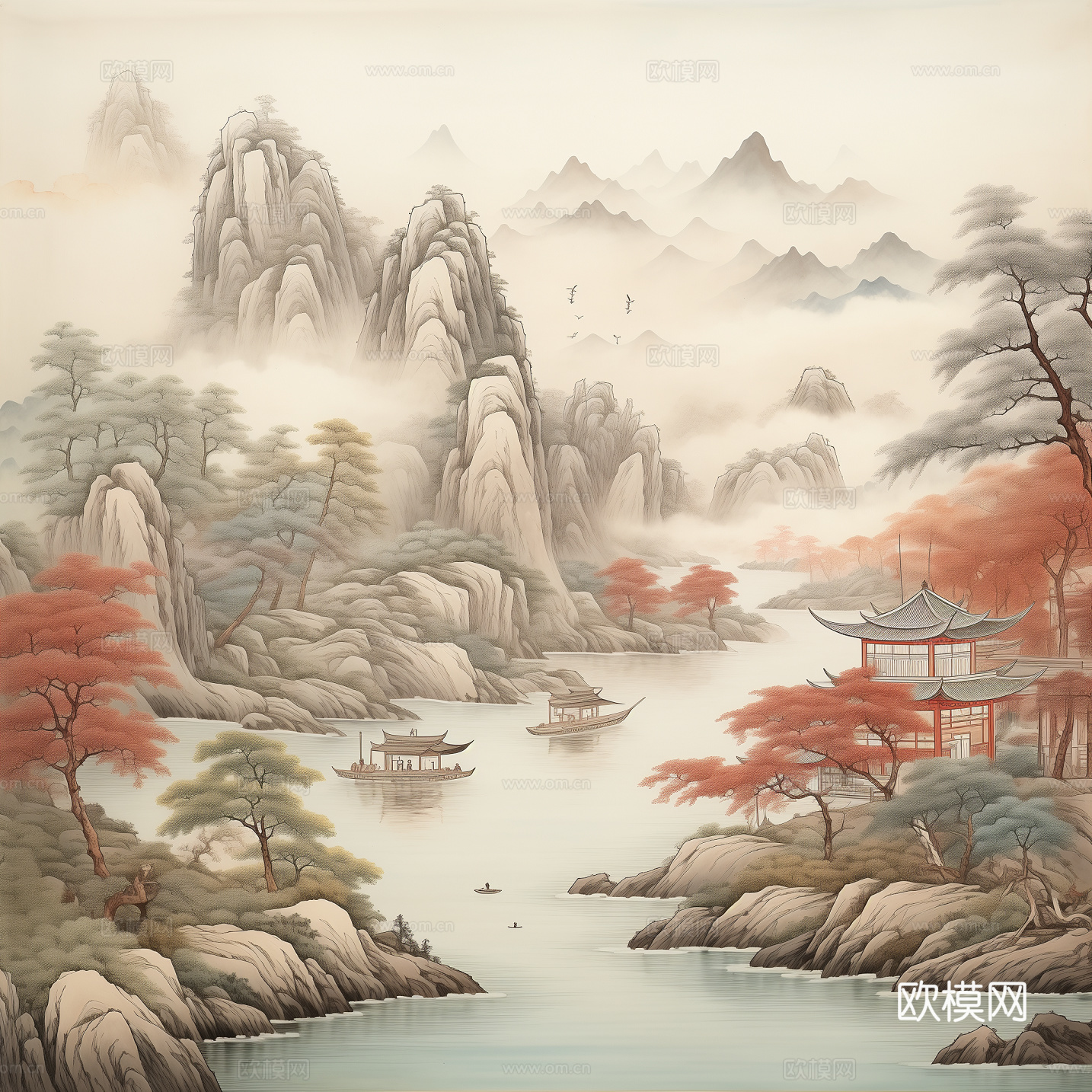 中式壁画 壁纸
