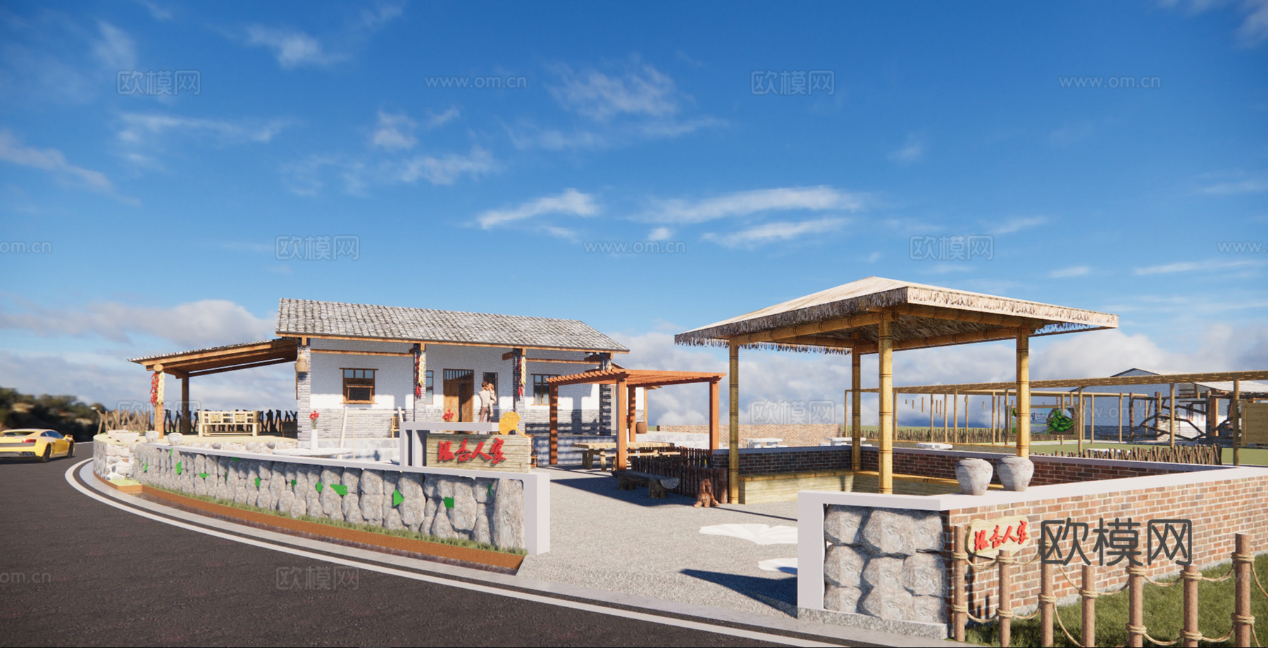 自然风农家乐建筑外观su模型下载