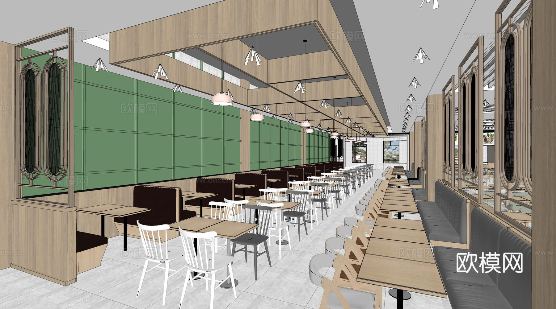 现代食堂员工餐厅su模型下载
