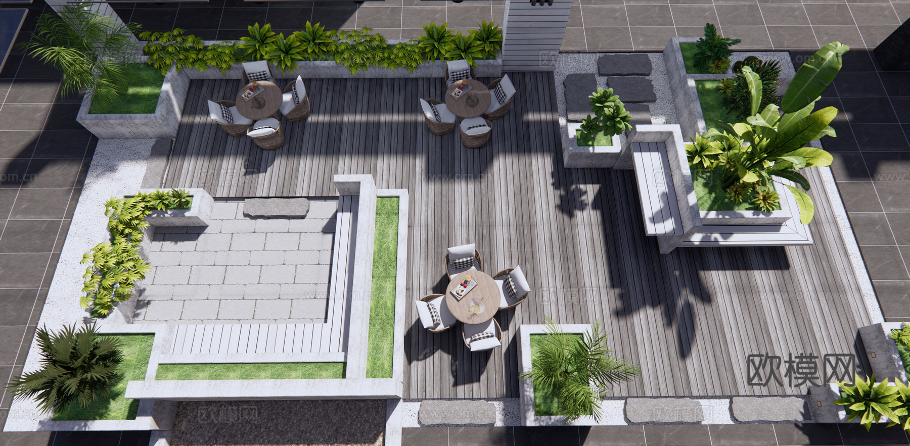 现代屋顶花园su模型下载
