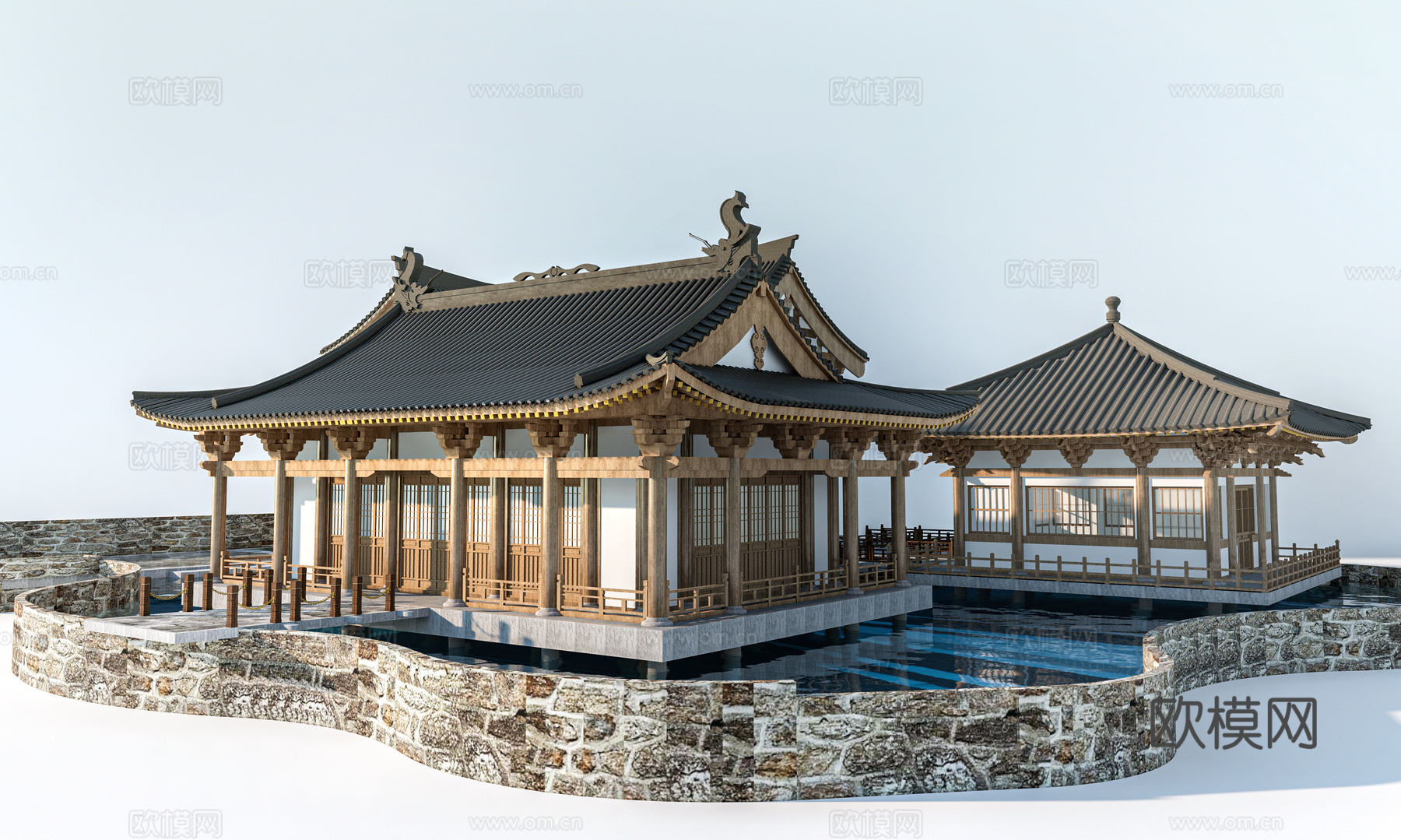 中式古建民宿民房建筑外观su模型下载