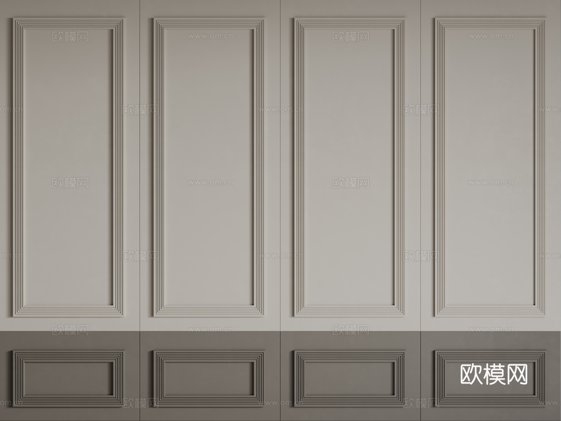 法式护墙板 PU线条 雕花线条 石膏线背景墙su模型下载（渲染图1）