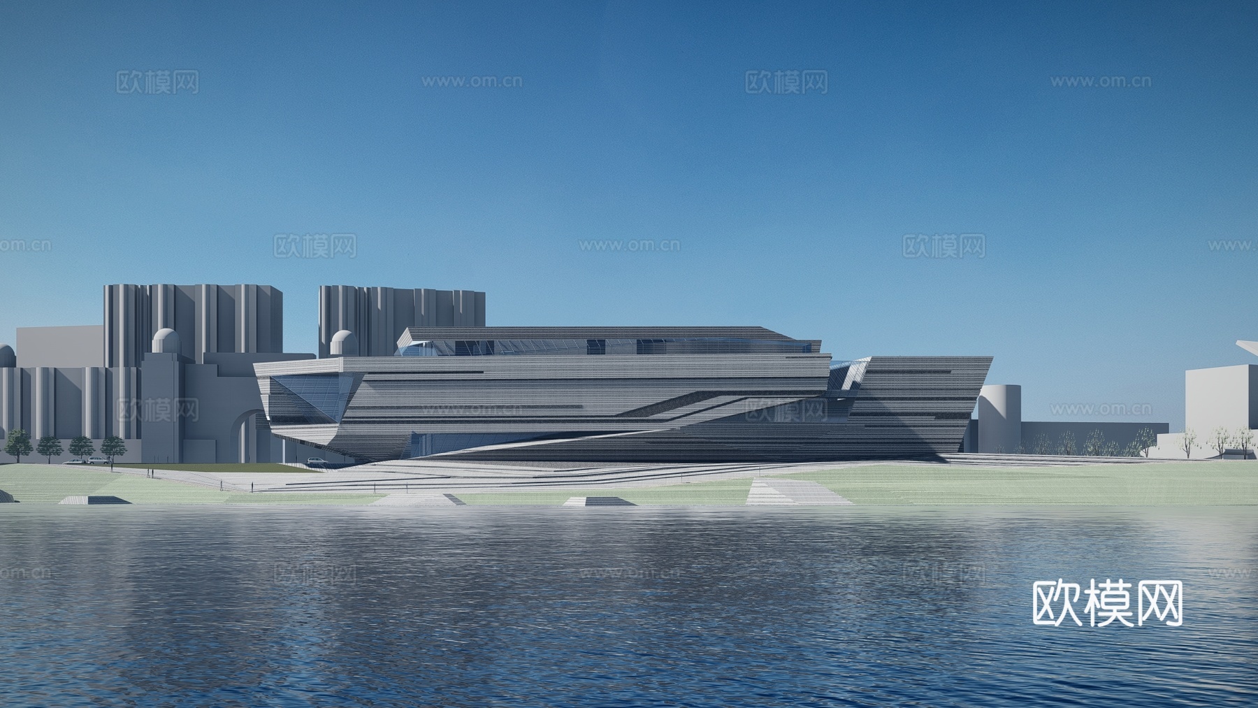 现代博物馆建筑外观su模型下载