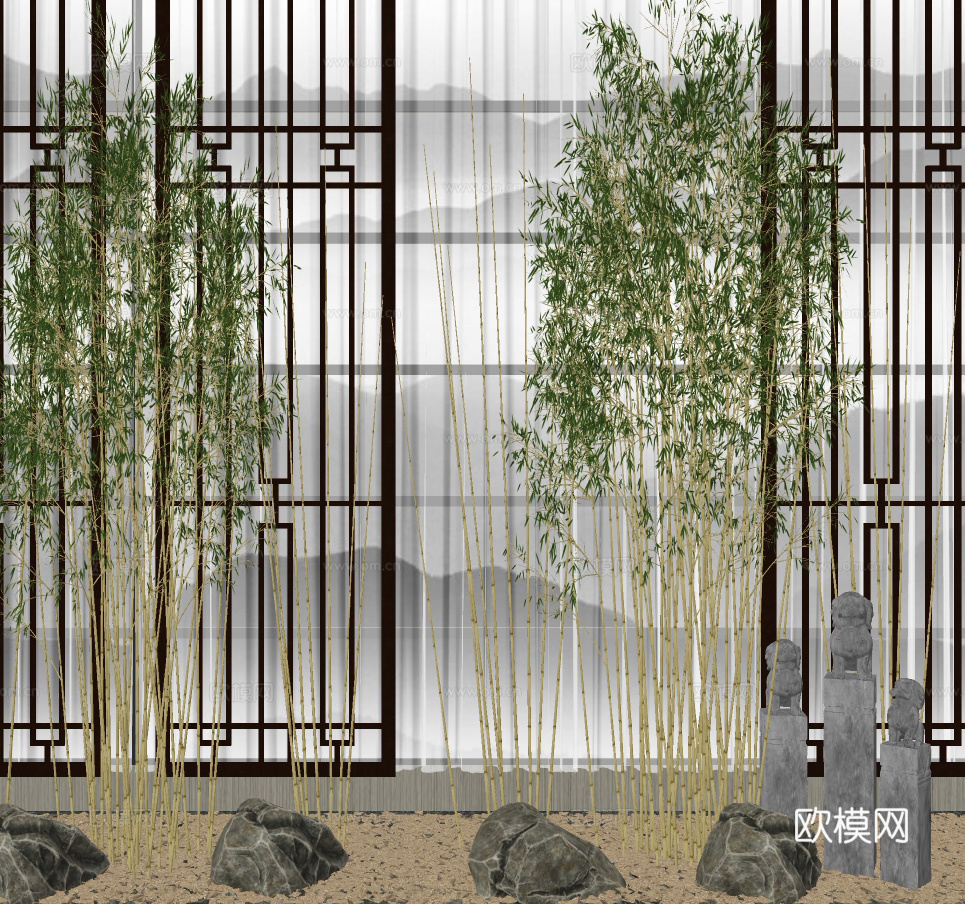 现代竹子园艺小品su模型下载