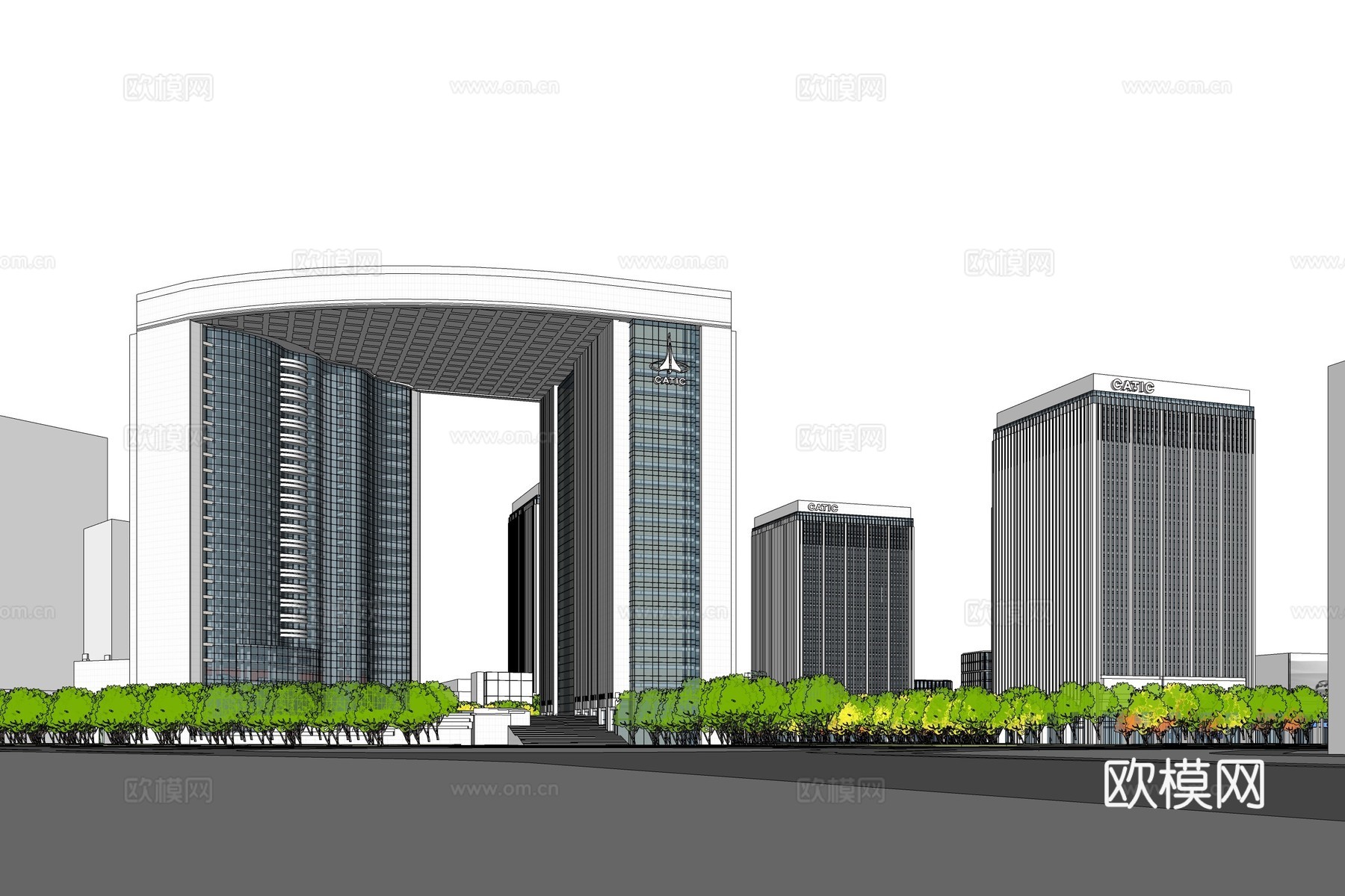 现代产业园建筑外观su模型下载