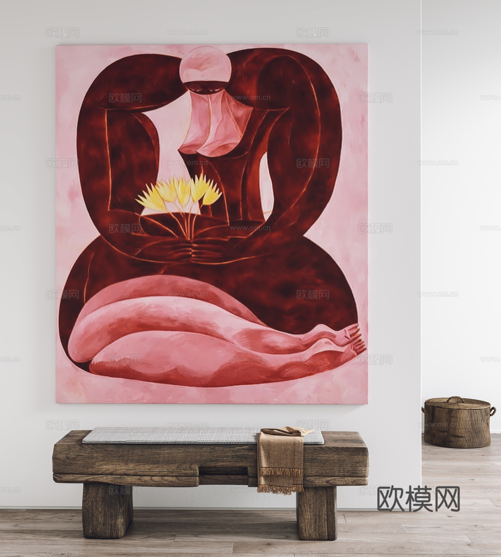 现代挂画 装饰画 凳子3d模型
