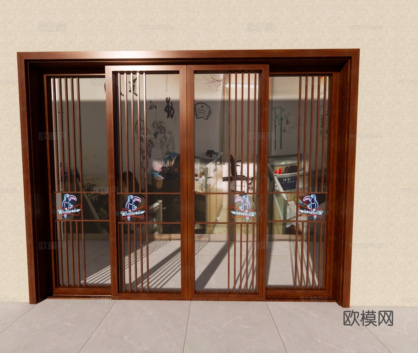 现代推拉玻璃门su模型下载