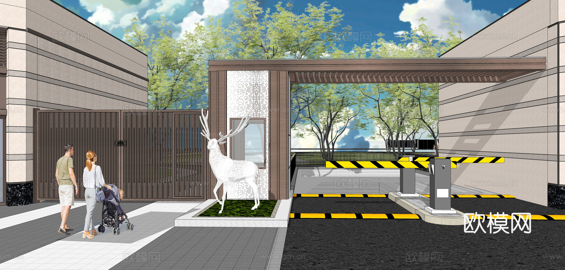 现代住宅小区地下车库入口su模型下载