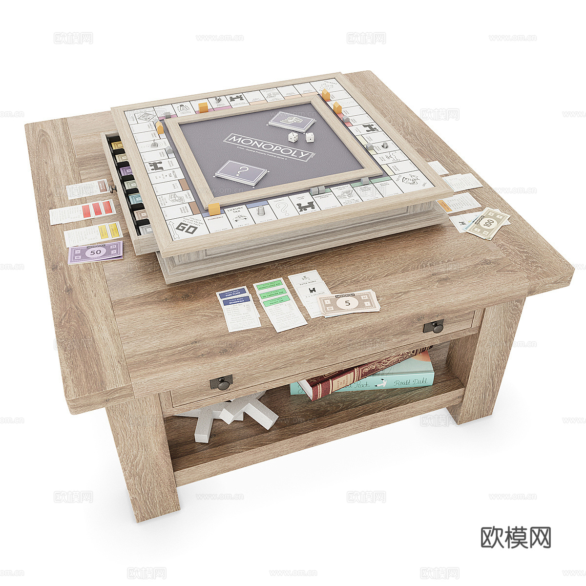 现代北欧原木风棋牌桌 游戏桌3d模型