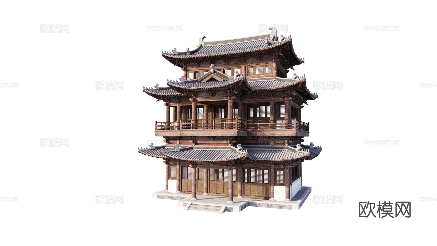 中式古建木楼阁楼su模型下载
